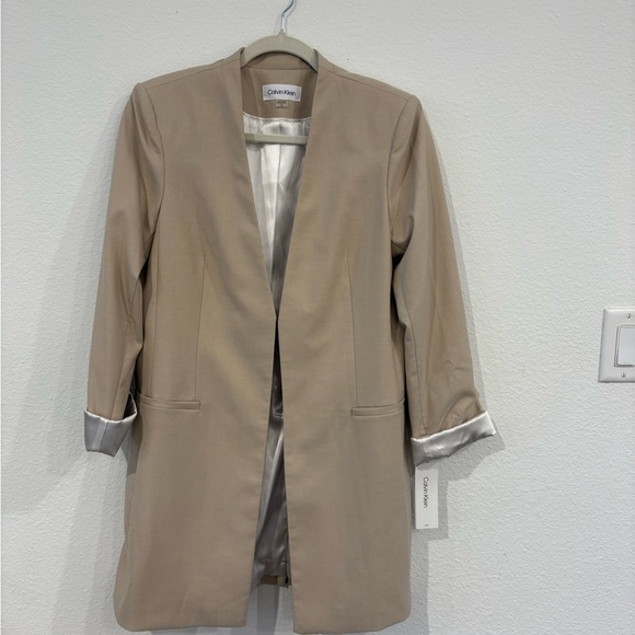Calvin Klein Women's Beige Open-Front Blazer - Picture 1 of 3